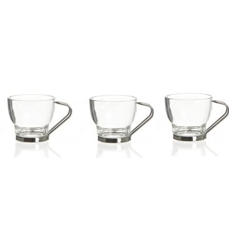 Lot de 3 tasses à café en verre avec anse en métal  11 cl