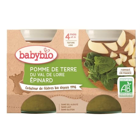 Babybio pot pomme de terre épinard sans gluten dès 4 mois 2x130g