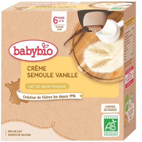 Babybio crème semoule vanille dès 6 mois 4x85g -340g