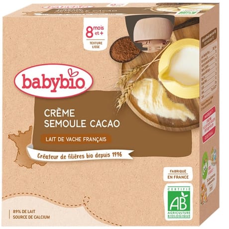 Babybio gourde crème cacao semoule 8 mois 4x85g