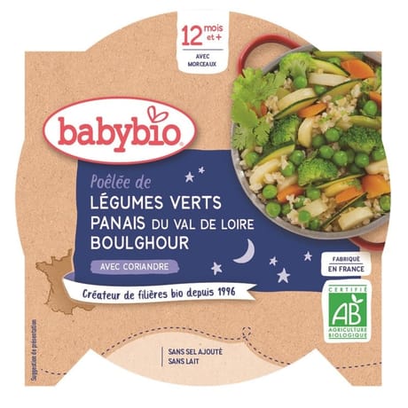 Babybio assiette légumes verts panais boulgour 12mois 230g