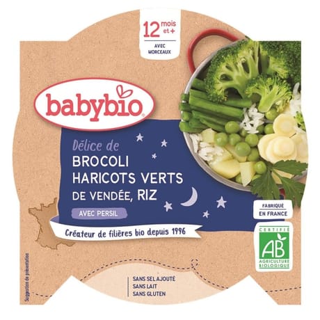 Babybio bonne nuit légumes verts riz sans gluten dès 12 mois 230g