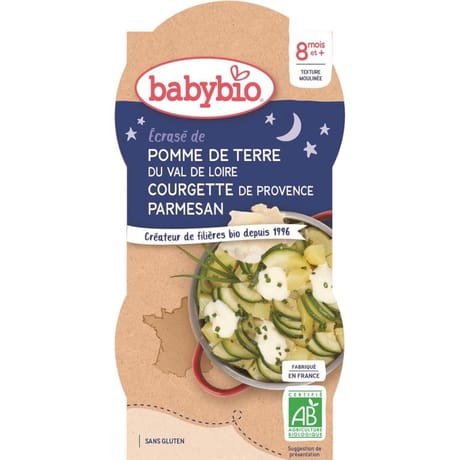 Babybio bols bonne nuit écrasé pdt courgette sans gluten 2x200g 8 mois