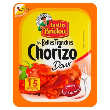 Justin bridou chorizo doux les belles tranches 15tranches 150g