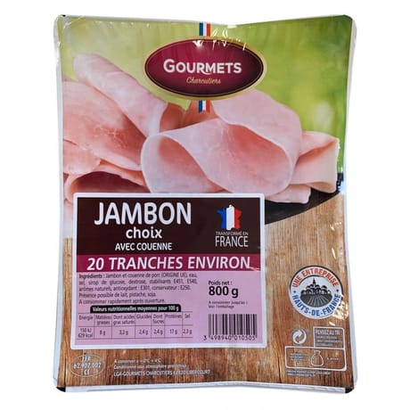Gourmets de l'artois jambon choix 20 tranches avec couenne 800g