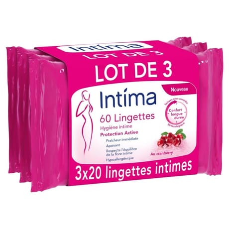 Intima lingettes hygiène intime protection active cranberry 3x20