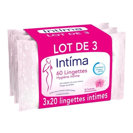 Intima lingettes hygiène intime à l'extrait d'hamamelis lot de 3 x 20