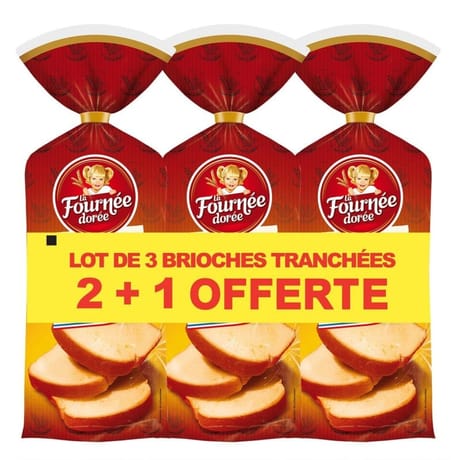 La Fournee Dorée brioches tranchées lot 3X500g 2+1 offerte