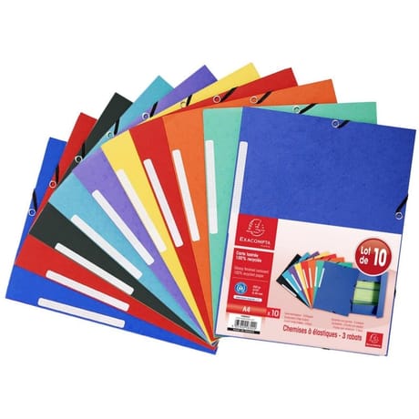 Exacompta 10 chemises élastique 3 rabats 21x29.7 carte lustrée