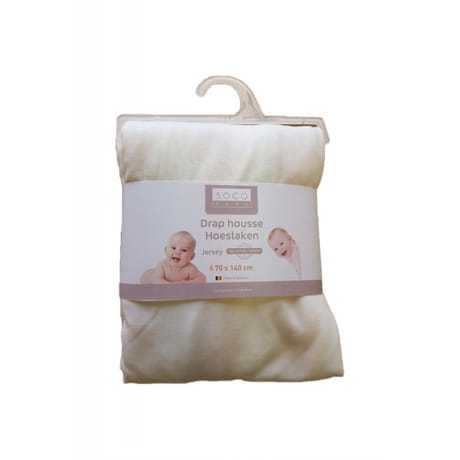 Drap housse 70x140cm jersey 100% coton blanc Socobaby