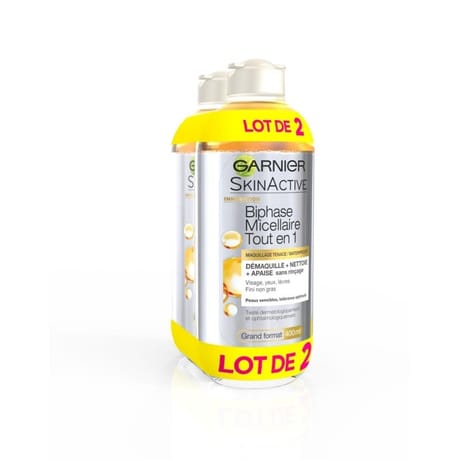 Garnier skinactive eau micellaire biphase tout en 1 lot de 2 x 400 ml