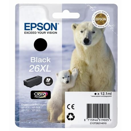 Epson cartouche d'encre T2621 Noir XL Ours Polaire Noir XL