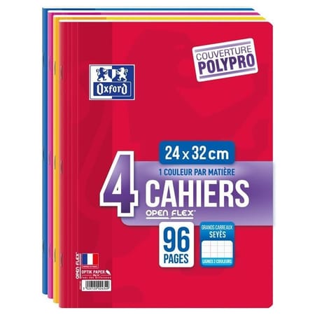 Oxford lot de 4 cahiers openflex agrafé 24x32 cm 96 pages 90 grammes seyes