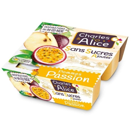 Charles & Alice spécialité de pommes passion 4x97g sans sucres ajoutés