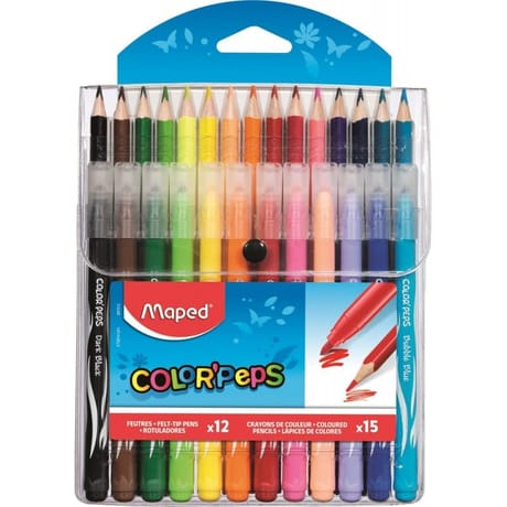 Maped 15 crayons de couleur + 12 feutres