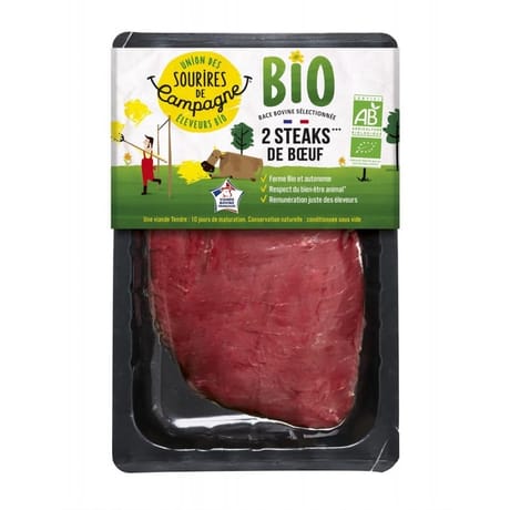 Steak *** boeuf bio x2 260g étui fraicheur Sourires de campagne