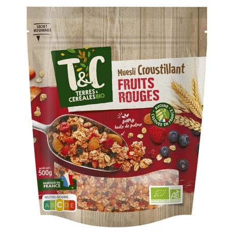 Terres et céréales muesli croustillant aux fruits rouges bio 500g