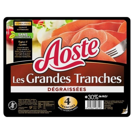 Aoste jambon cru grandes tranches dégraissées 4tranches 100g
