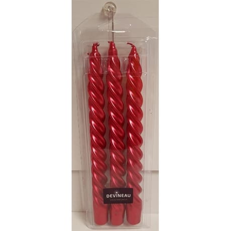Devineau bougies flambeaux rouge x 3 torsadées