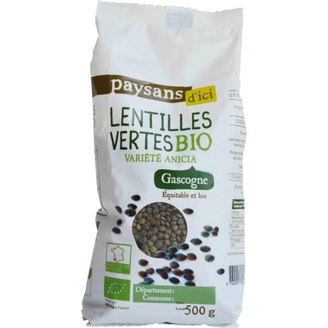 Paysans d'ici lentilles vertes anica de gascogne bio 500g