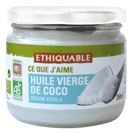 Ethiquable huile vierge de coco de kérala  bio 250ml