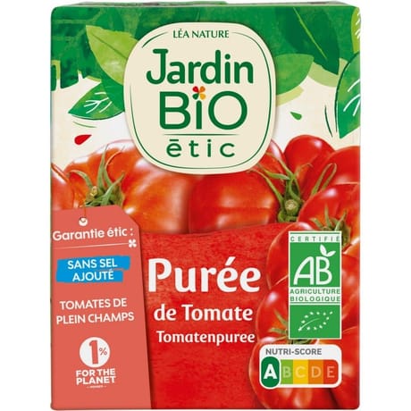 Jardin bio étic purée de tomates bio 200g brique