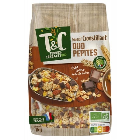 Terres et céréales  muesli croustillant duo pepites bio 1kg