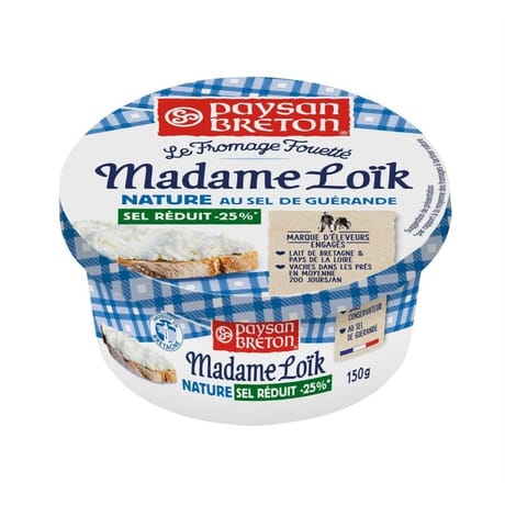 Paysan Breton le fromage fouetté Madame Loïk nature au sel de Guérande sel réduit 150g