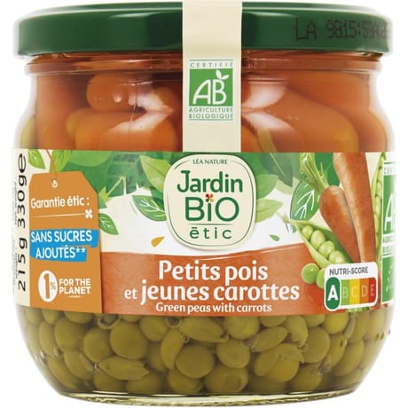 Jardin bio petits pois carottes bio bocal verre 330g