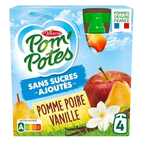 Pom'Potes compotes gourdes pomme poire vanille 4x90g