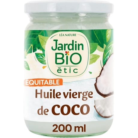 Jardin bio etic huile de coco vierge bio bocal verre de 200ml