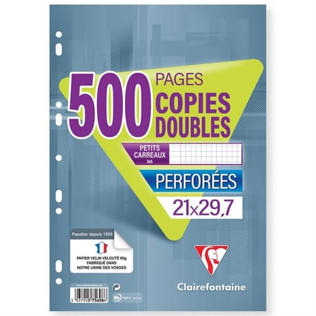 Clairefontaine copies doubles perforées 210x297 500 pages 5x5 90g