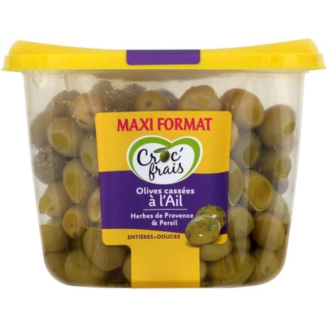 Olives cassées à l'ail entières 550g