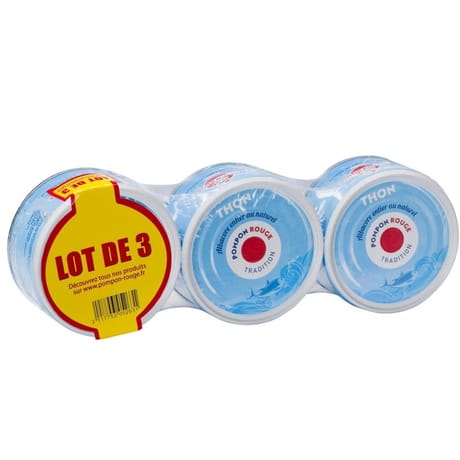 Pompon rouge thon albacore entier naturel 1/4 lot de 3 390g