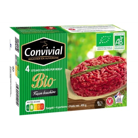 Convivial steak haché bio façon bouchère 15%mg 4x100g