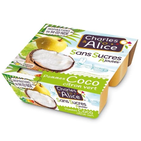 Charles & Alice spécialité de pommes coco citron vert 4x97g sans sucres ajoutés