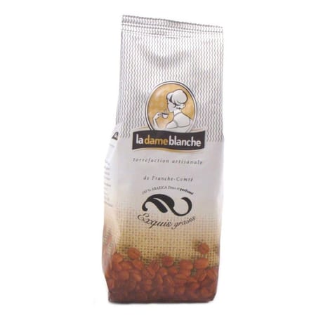 La dame blanche café exquis 100% arabica doux et parfumé en grains 250g