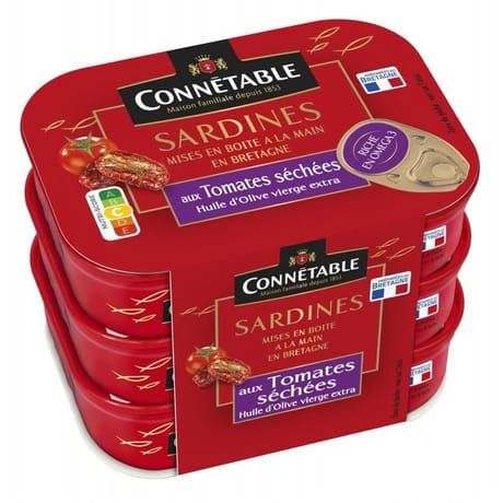 Connetable lot de 3x1/5 sardines à l'huile d'olive aux tomates séchées 405G