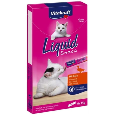 Vitakraft liquide snack canard + beta - glucanes pour chat 6 x15 g - 90g