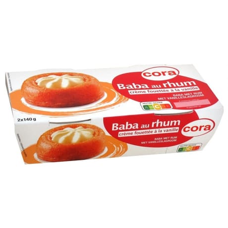 Cora baba au rhum crème fouettée à la vanille 2x140g