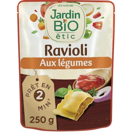 Jardin bio etic doy pack ravioli légumes bio sachet repas individuel 250g