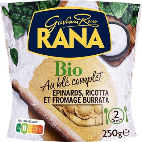 Rana pâtes fraîches ravioli bio au blé complet ricotta épinards burrata 250g