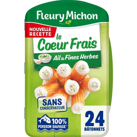 Fleury Michon 24 bâtonnets coeur frais fromage ail et fines herbes 384g