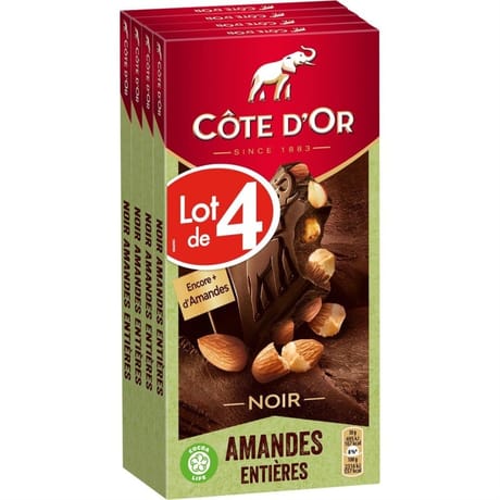 Cote d'or bloc noir amandes entières 4x180g-720g