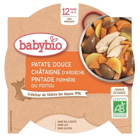 Babybio assiette patate douce châtaigne pintade sans gluten dès 12 mois 230g