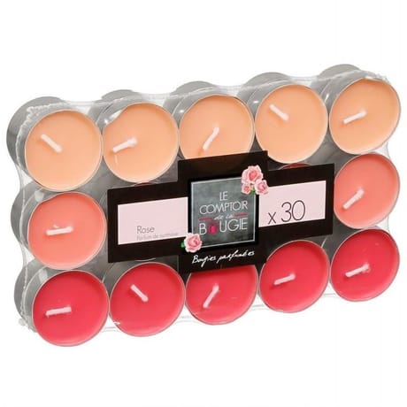 Lot de 30 bougies chauffe plat parfum rose