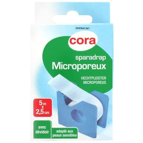 Cora sparadrap microporeux blanc avec dévidoir 5m x 2.5cm