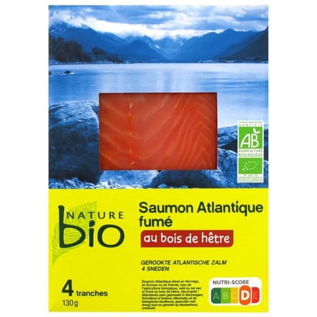 Nature bio saumon d'élevage fumé bio 4 tranches 130g