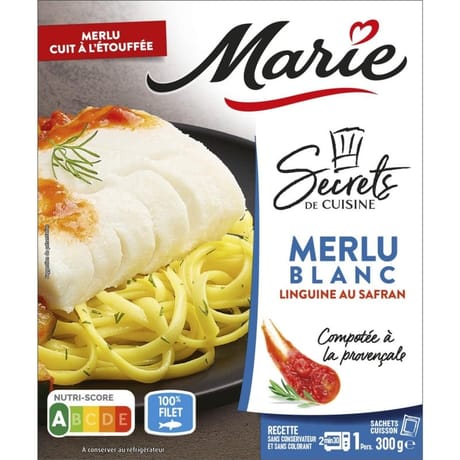 Marie merlu blanc compotée à la provençale et linguines au safran 300g