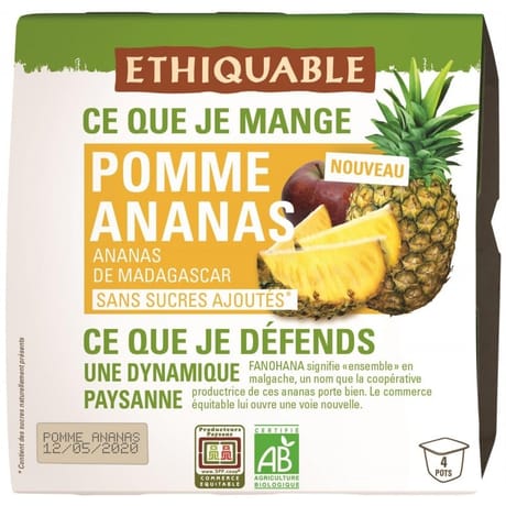 Ethiquable purée de fruits pomme ananas bio 400g